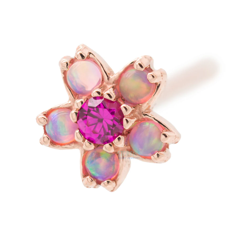 Cherry Blossom Nostril Screw in Gold with Pink Opal & Ruby - Image 6