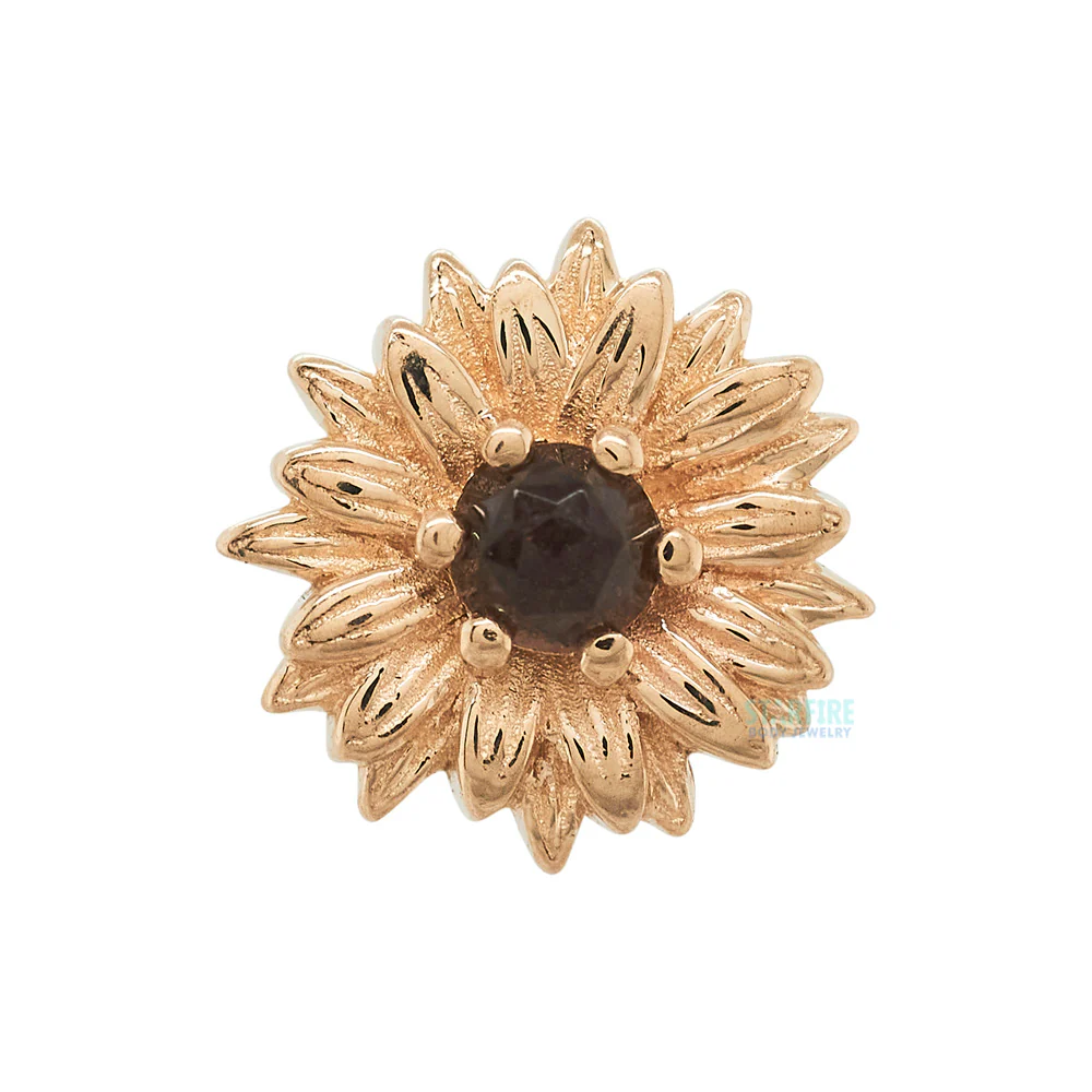 Chrysanthemum Threaded End in Gold with Rose Cut Smoky Quartz - Image 3