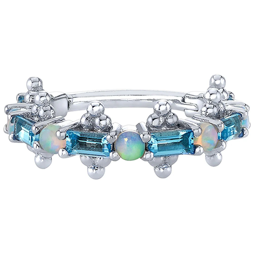 "Closer" Hinge Ring in Gold with Swiss Blue Topaz & Genuine White Opals - Image 2