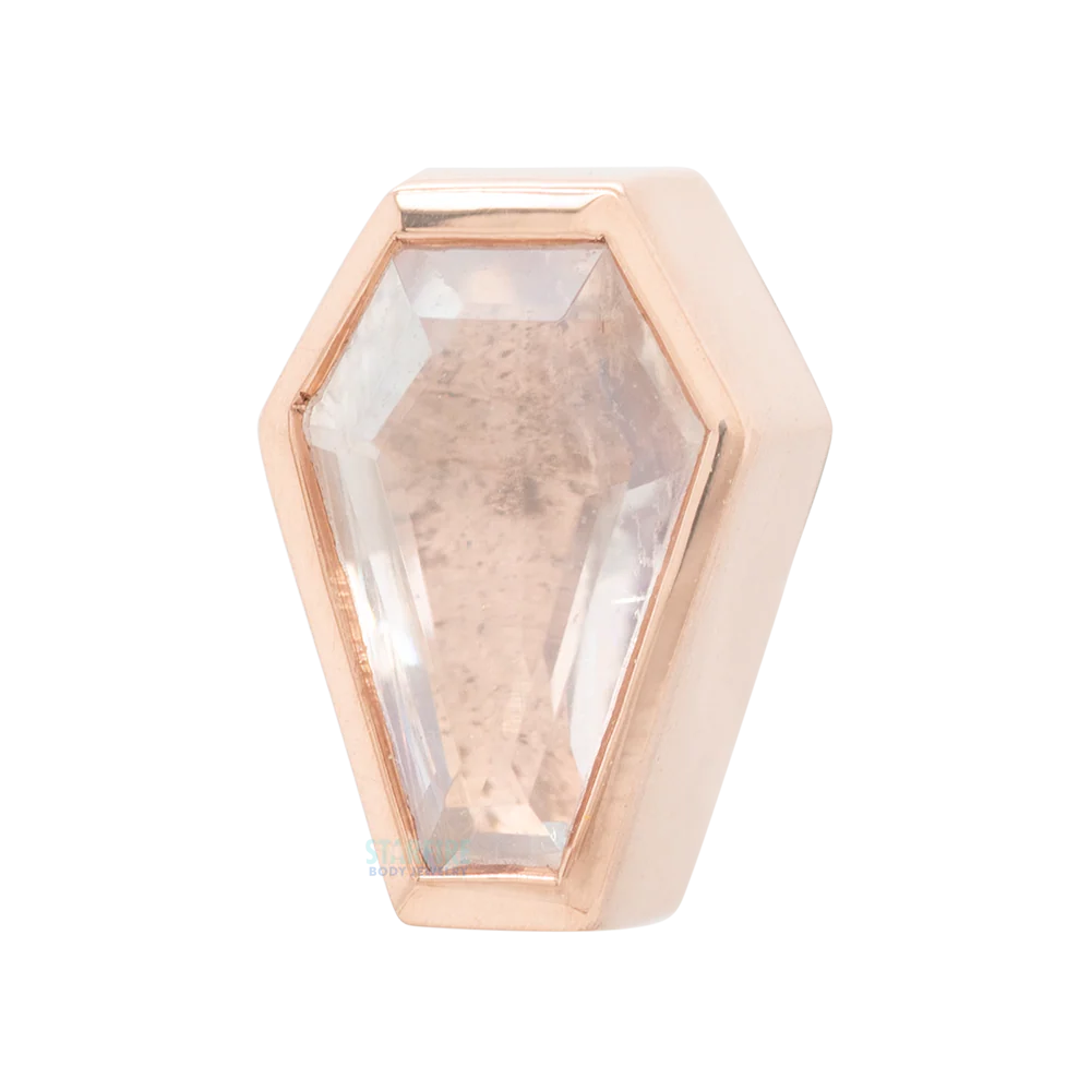 "Coffin" Threaded End in Gold with Rainbow Moonstone