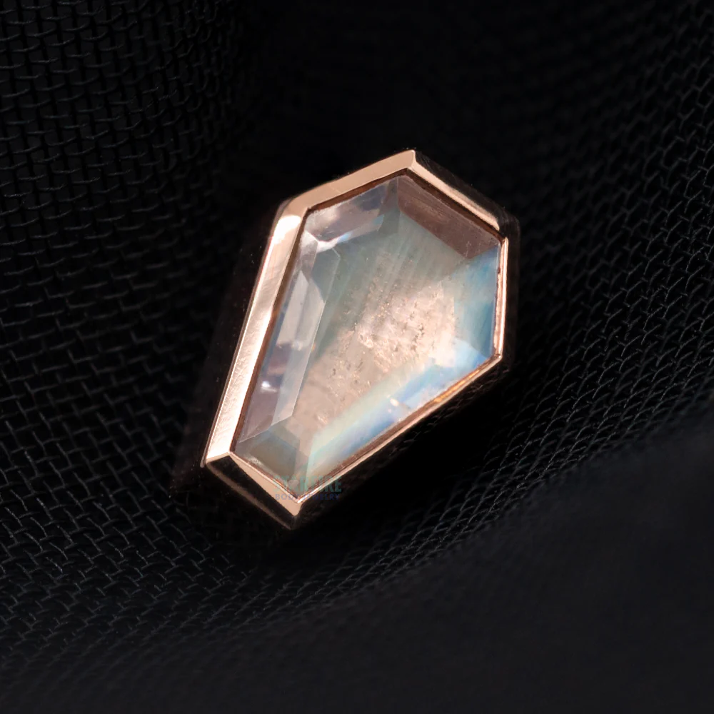 "Coffin" Threaded End in Gold with Rainbow Moonstone - Image 2