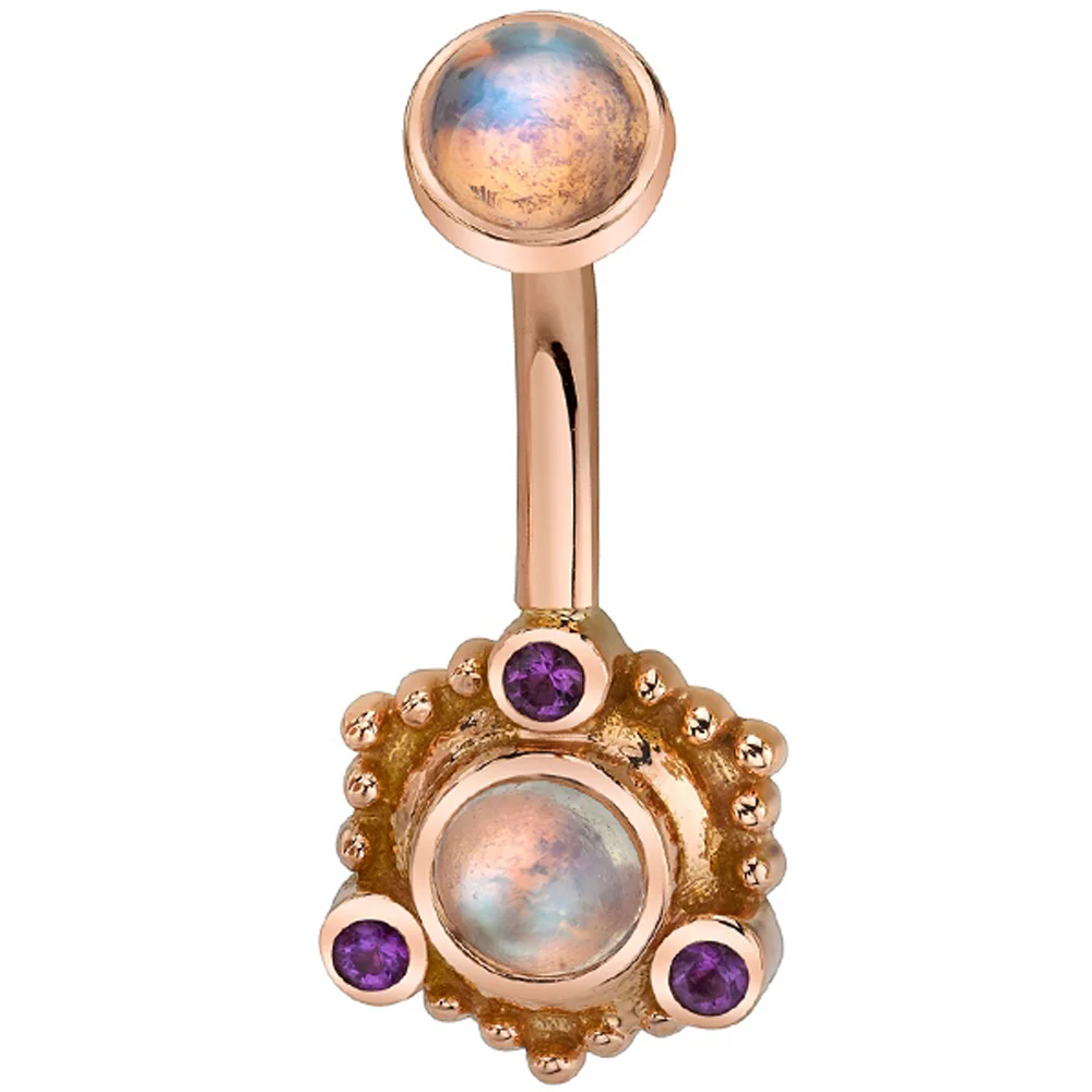 "Colombo" Navel Curve in Gold with Rainbow Moonstone & Amethyst - Image 2