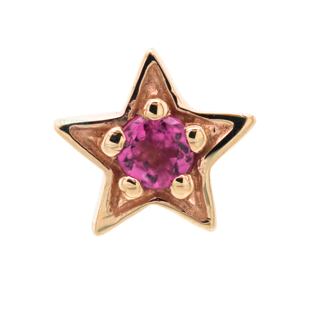 Concentric Star Nostril Screw in Gold & Platinum with Pink Tourmaline - Image 3