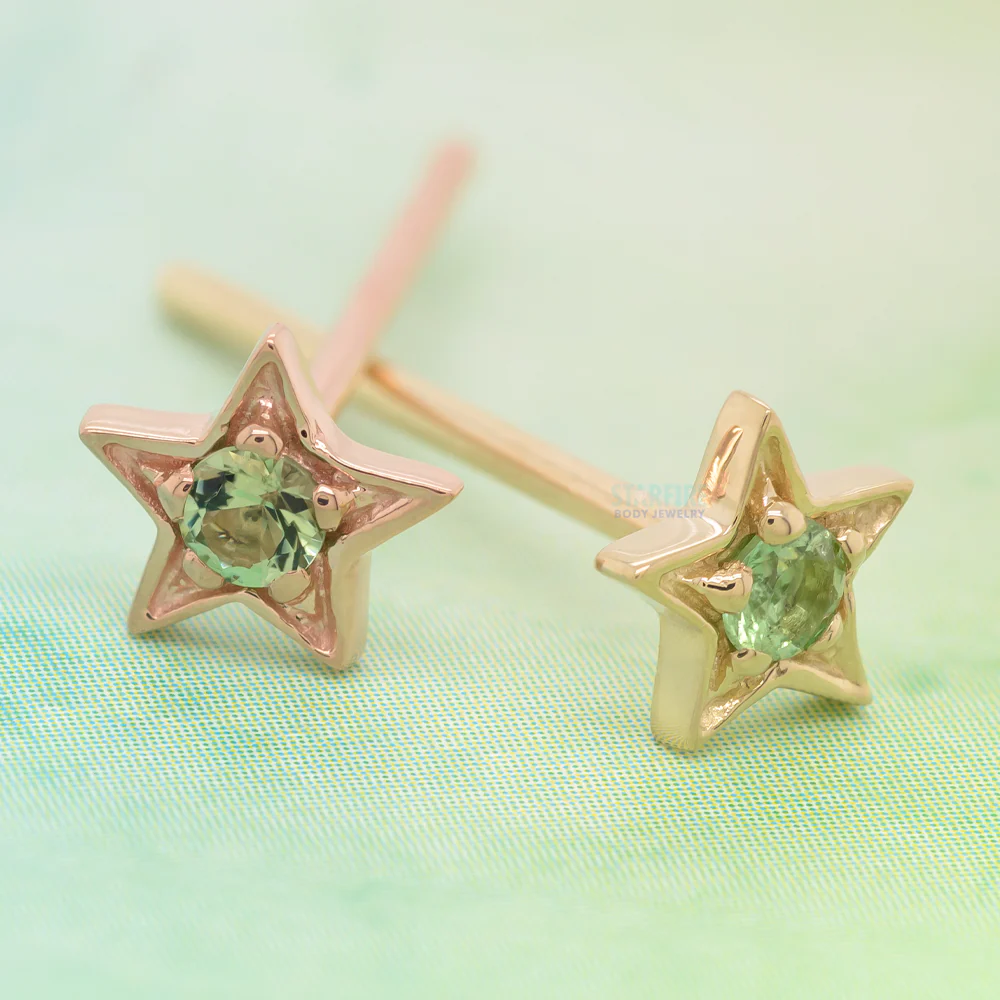 Concentric Star Nostril Screw in Gold & Platinum with Seafoam Tourmaline - Image 2