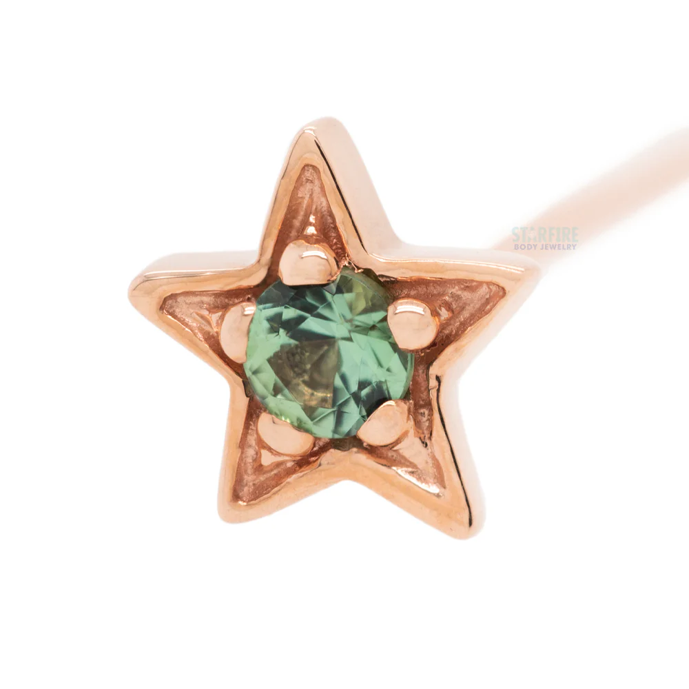 Concentric Star Nostril Screw in Gold & Platinum with Seafoam Tourmaline - Image 3