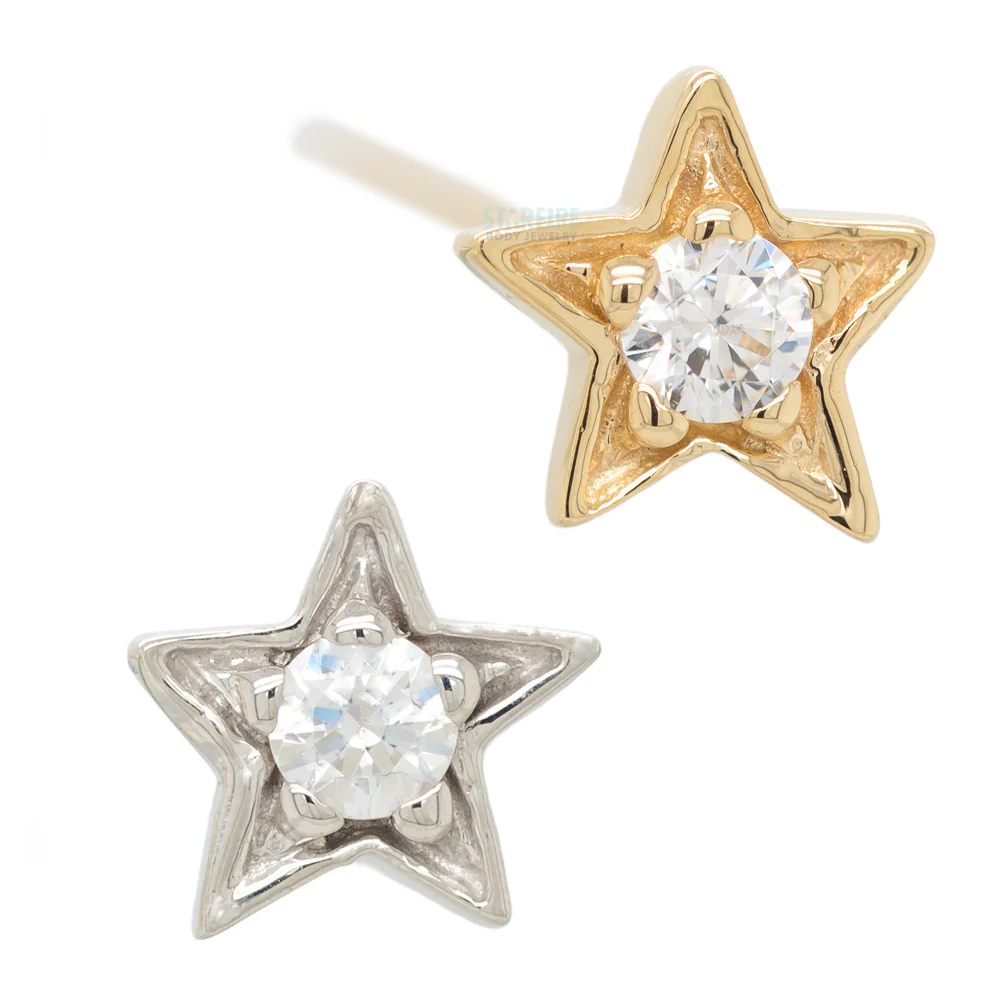 Concentric Star Nostril Screw in Gold & Platinum with White CZ