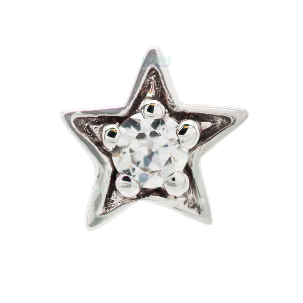 Concentric Star Nostril Screw in Gold & Platinum with White CZ - Image 2