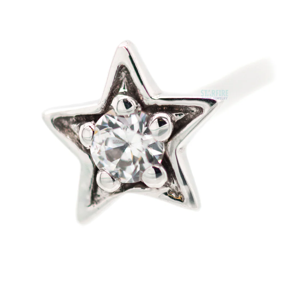 Concentric Star Nostril Screw in Gold & Platinum with White CZ - Image 3