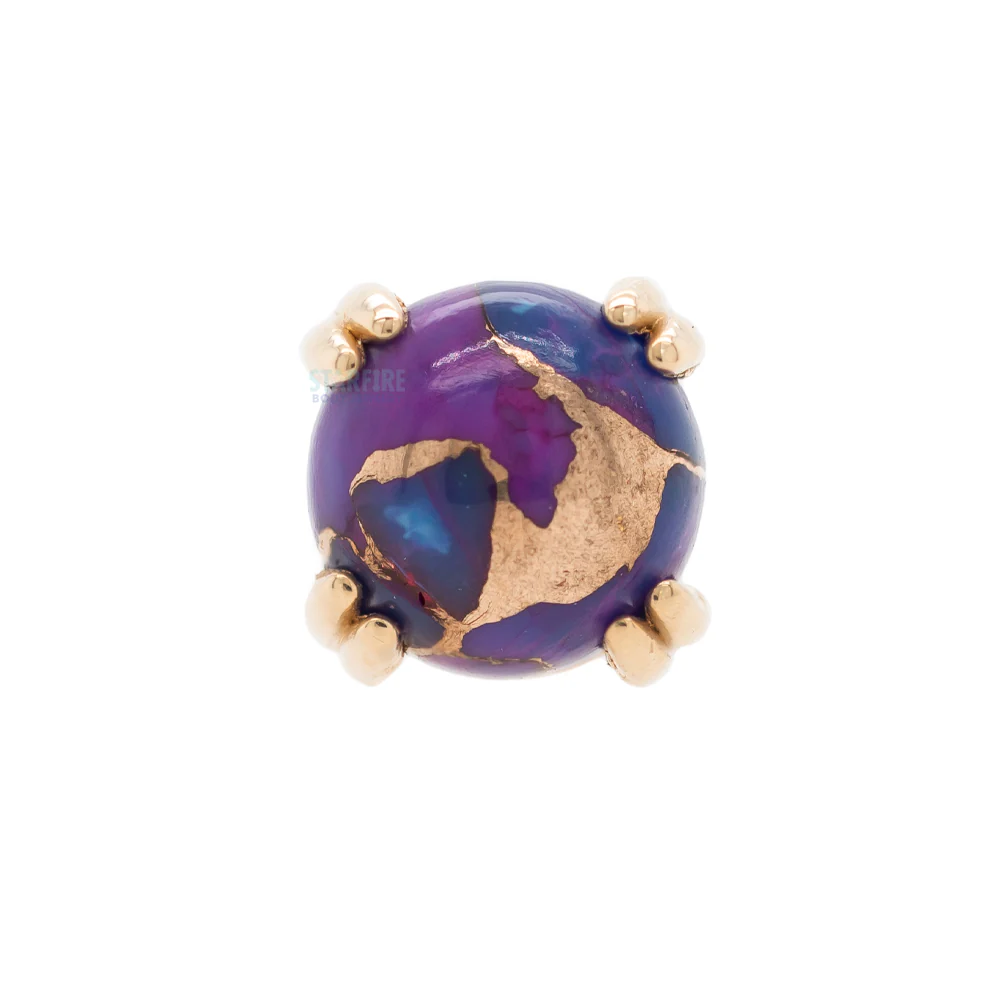 Copper Purple Turquoise Cabochon Prong Set Nostril Screw in Gold - Image 2