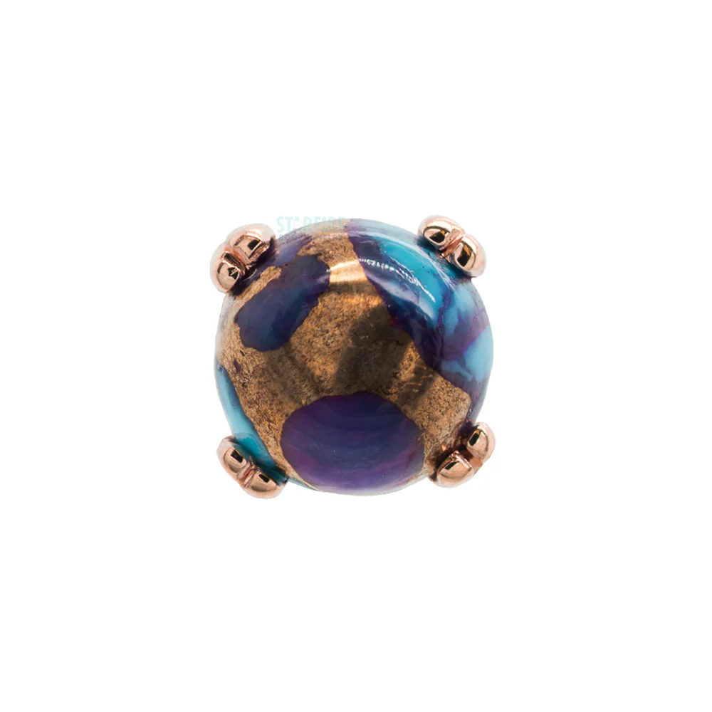 Copper Purple Turquoise Cabochon Prong Set Nostril Screw in Gold - Image 3