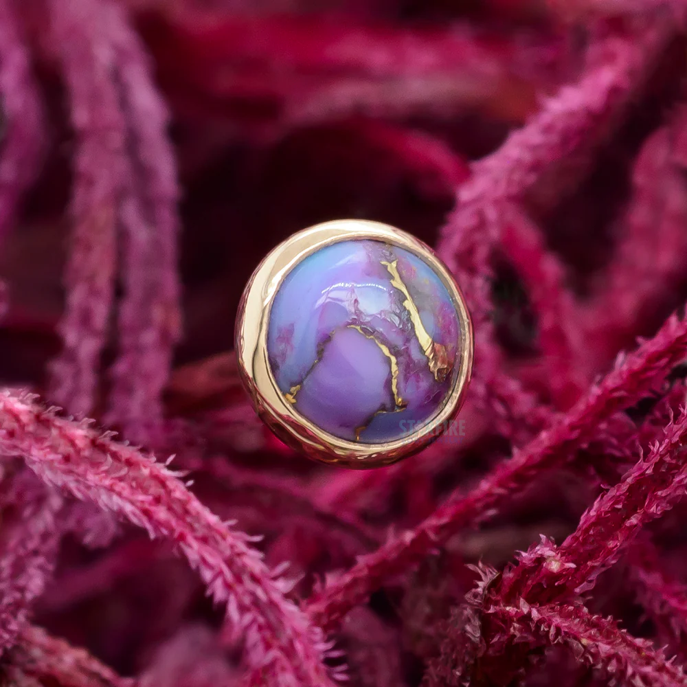 Copper Purple Turquoise in Cup Setting Threaded End in Gold & Platinum - Image 2