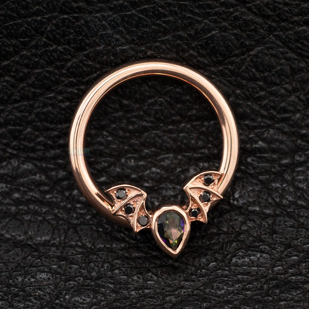 "Countess" Gold Captive Bead Ring (CBR) with Mystic Topaz & Black Diamonds - Image 2