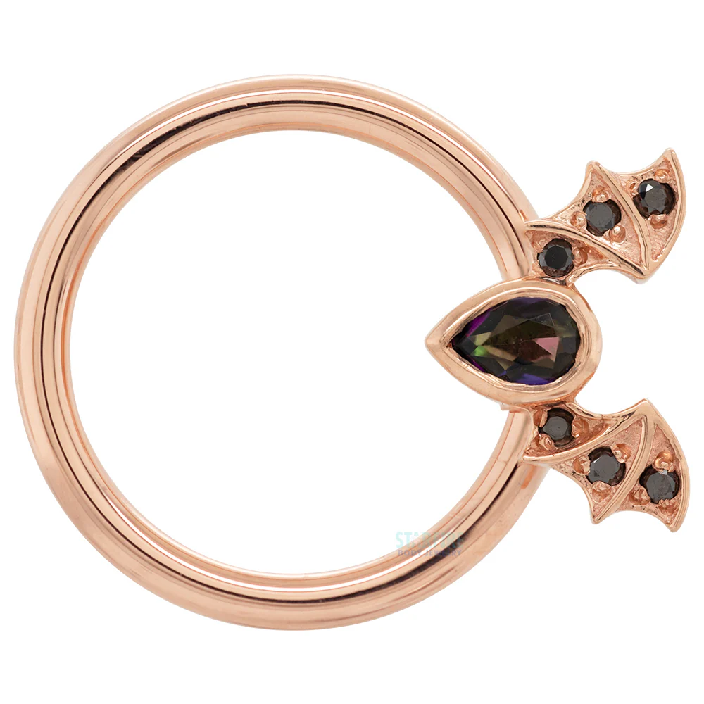 "Countess" Gold Captive Bead Ring (CBR) with Mystic Topaz & Black Diamonds - Image 3