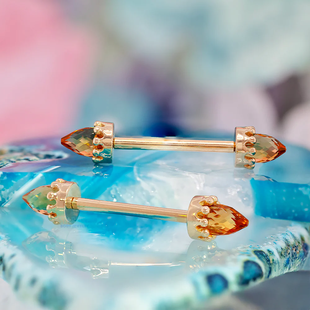 Crown Bullet Nipple Barbells in Gold with Faceted Citrine - Image 2