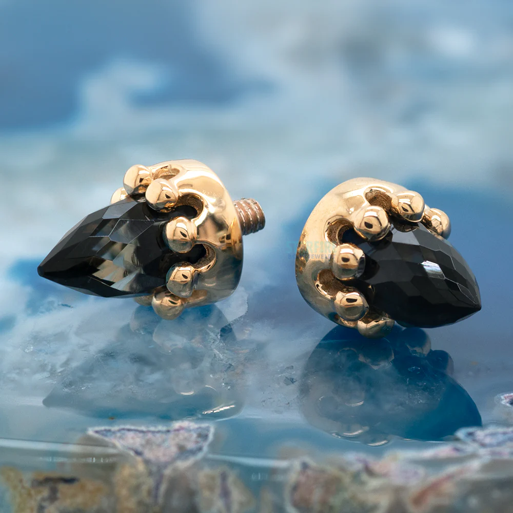 Crown Bullet Threaded End in Gold with Faceted London Blue Topaz - Image 2