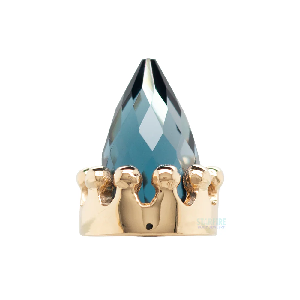 Crown Bullet Threaded End in Gold with Faceted London Blue Topaz - Image 4