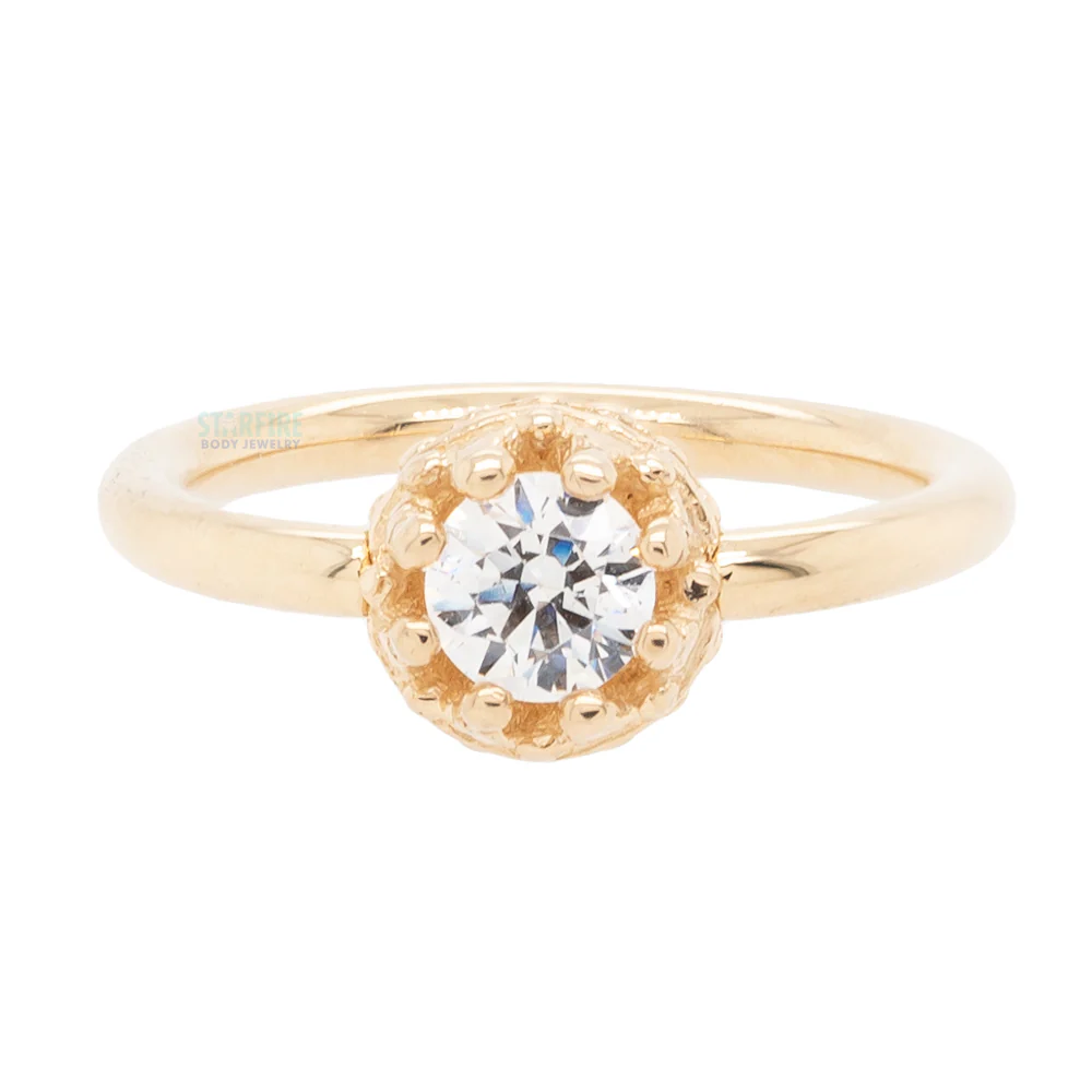 Crown Captive Bead Ring (CBR) in Gold with White CZ - Image 2
