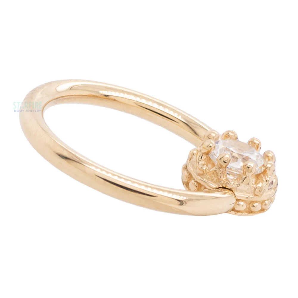 Crown Captive Bead Ring (CBR) in Gold with White CZ - Image 3