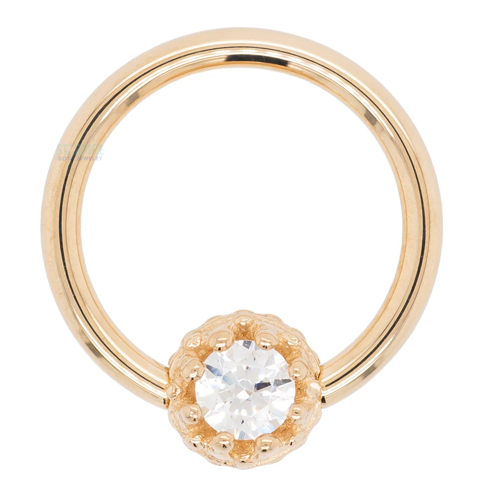 Crown Captive Bead Ring (CBR) in Gold with White CZ - Image 4