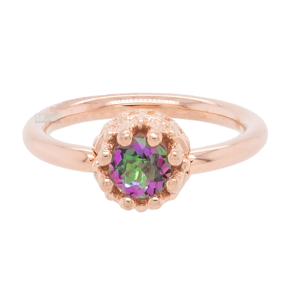 Crown Captive Bead Ring (CBR) in Gold with Mystic Topaz - Image 2