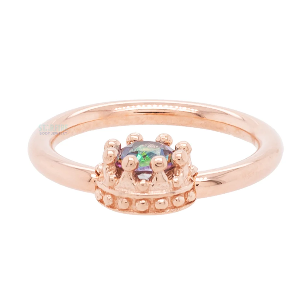 Crown Captive Bead Ring (CBR) in Gold with Mystic Topaz - Image 3