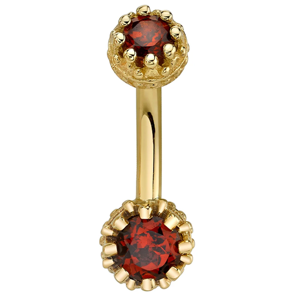 Crown Prong Navel Curve in Gold with Garnet - Image 2