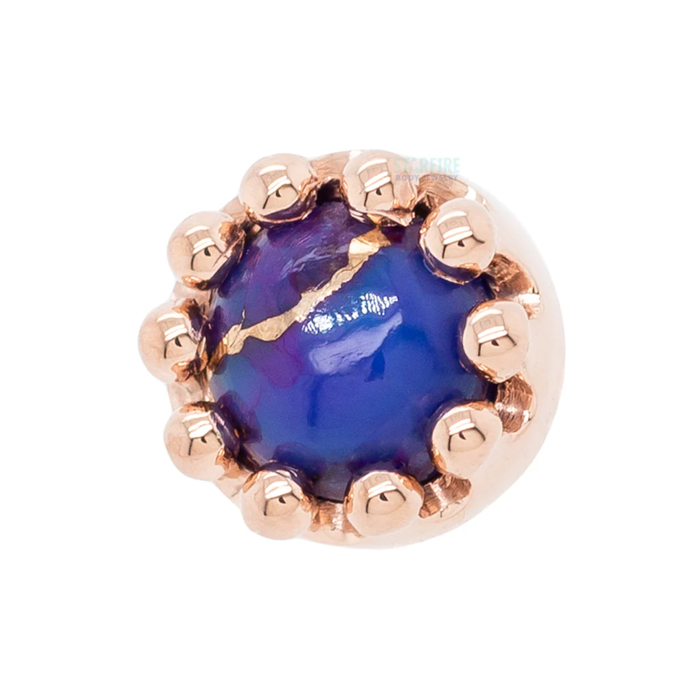 Crown Prong Threaded End in Gold & Platinum with Copper Purple Turquoise Cabochon