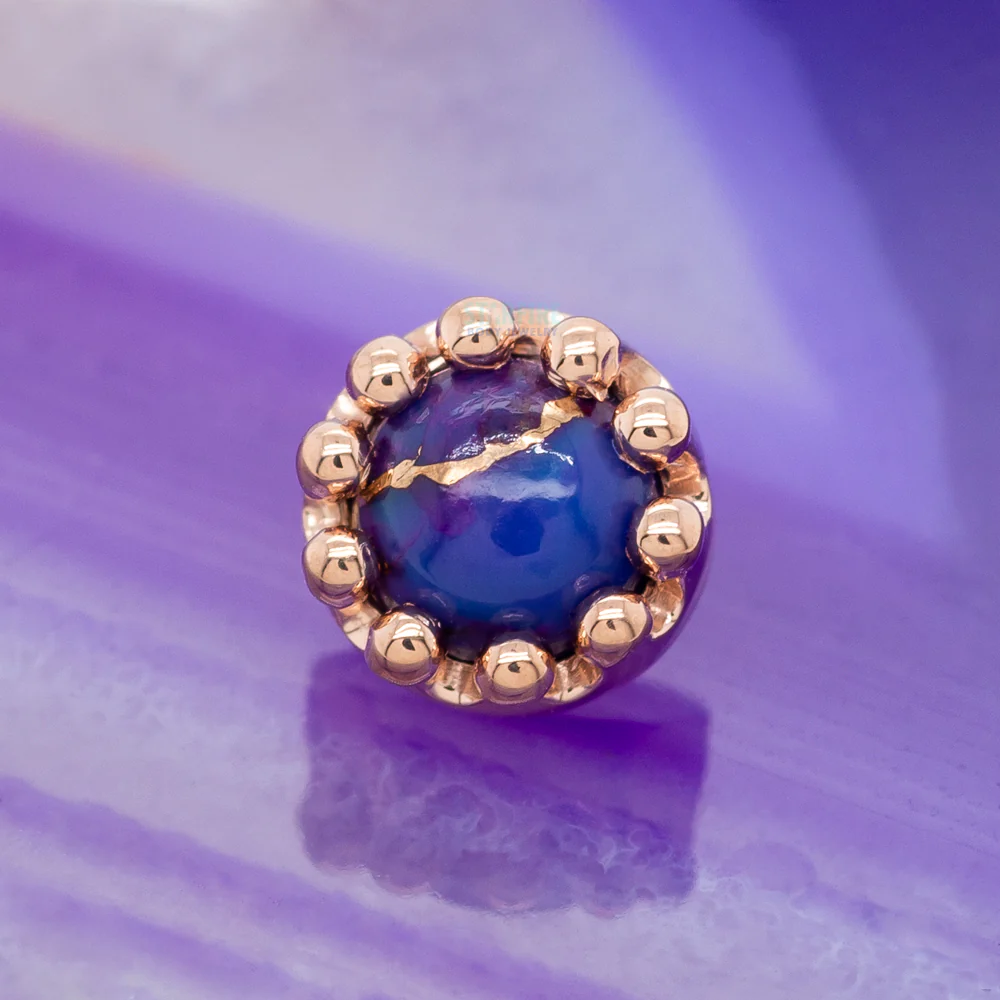 Crown Prong Threaded End in Gold & Platinum with Copper Purple Turquoise Cabochon - Image 2