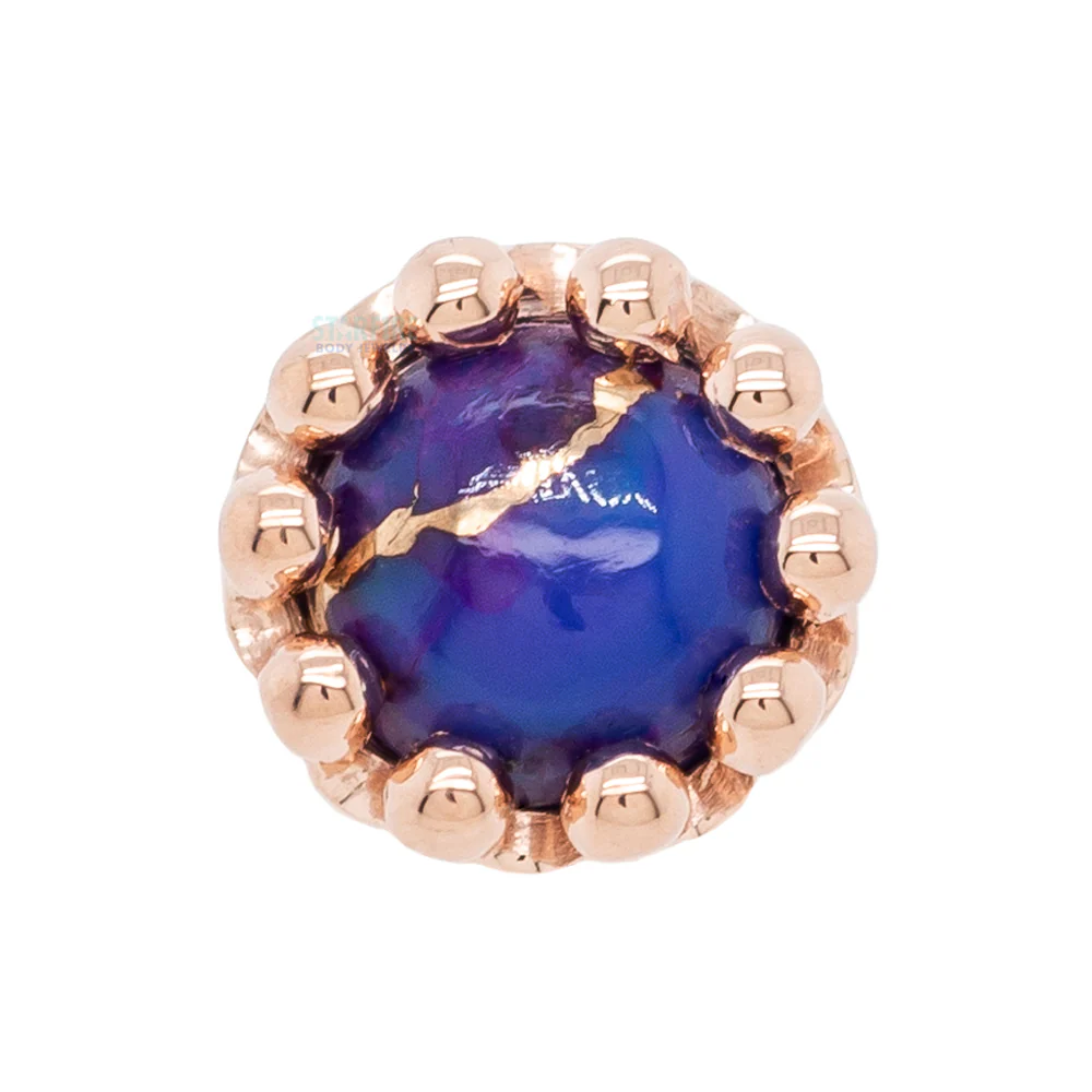 Crown Prong Threaded End in Gold & Platinum with Copper Purple Turquoise Cabochon - Image 3
