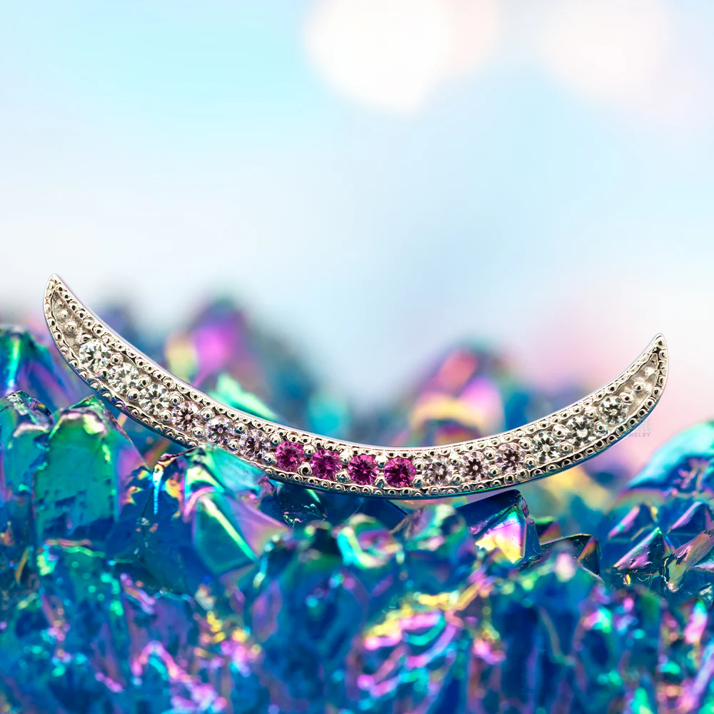 "Cumulus" Threaded End in Gold with White CZ, Pink CZ & Rubies - Image 2