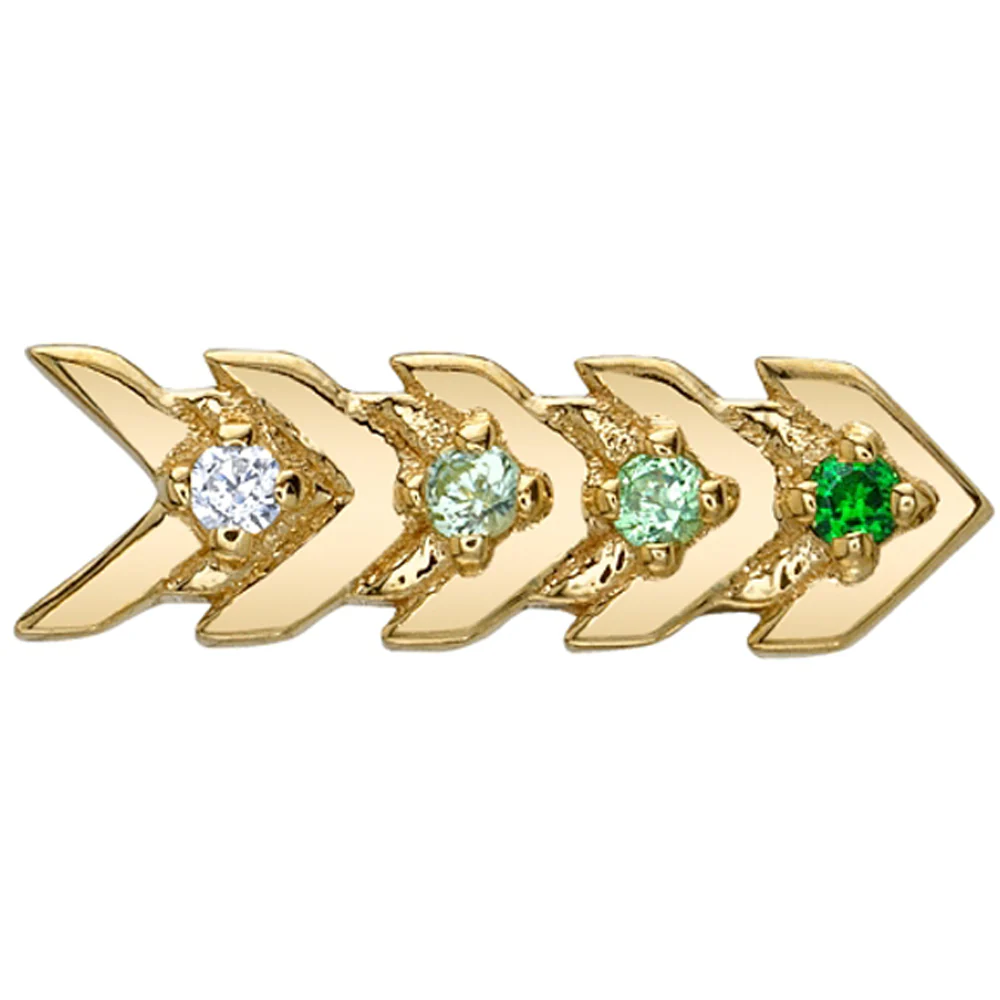 "Cupid Feather" Threaded End in Gold with Green Tourmaline, Tsavorite, Peridot & CZ - Image 2