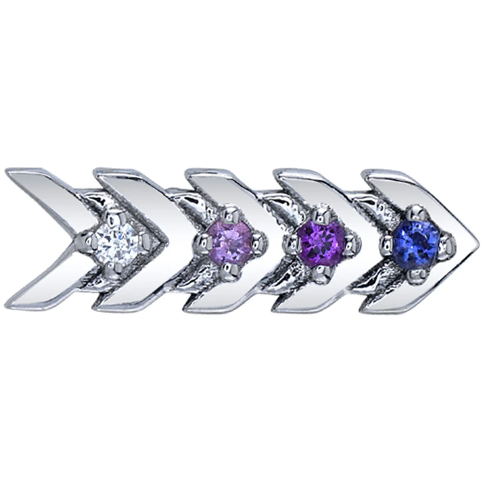 "Cupid Feather" Threaded End in Gold with Iolite, Amethyst, Light Amethyst & Diamond - Image 2