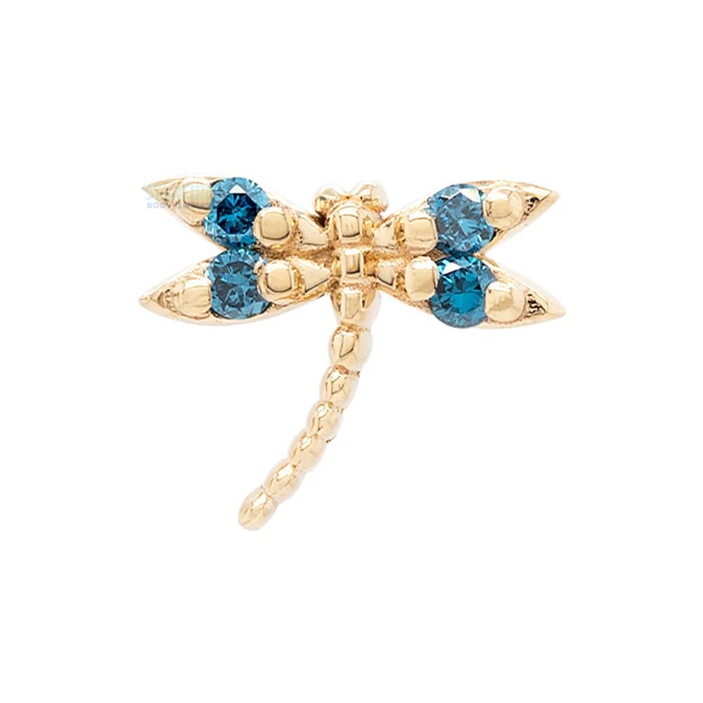 "Damselfly" Threaded End in Gold with Ocean Blue Diamonds - Image 3