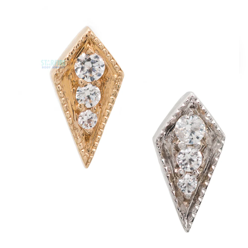 "Dario 3" Threaded End in Gold with White CZ's