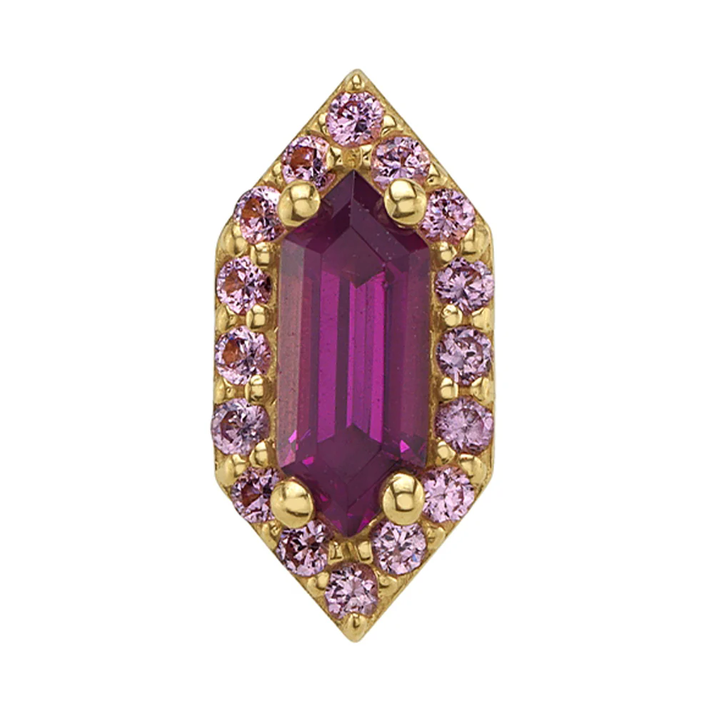 "Deco Altura" Threaded End in Gold & Platinum with Rhodolite & Light Pink Sapphires - Image 2