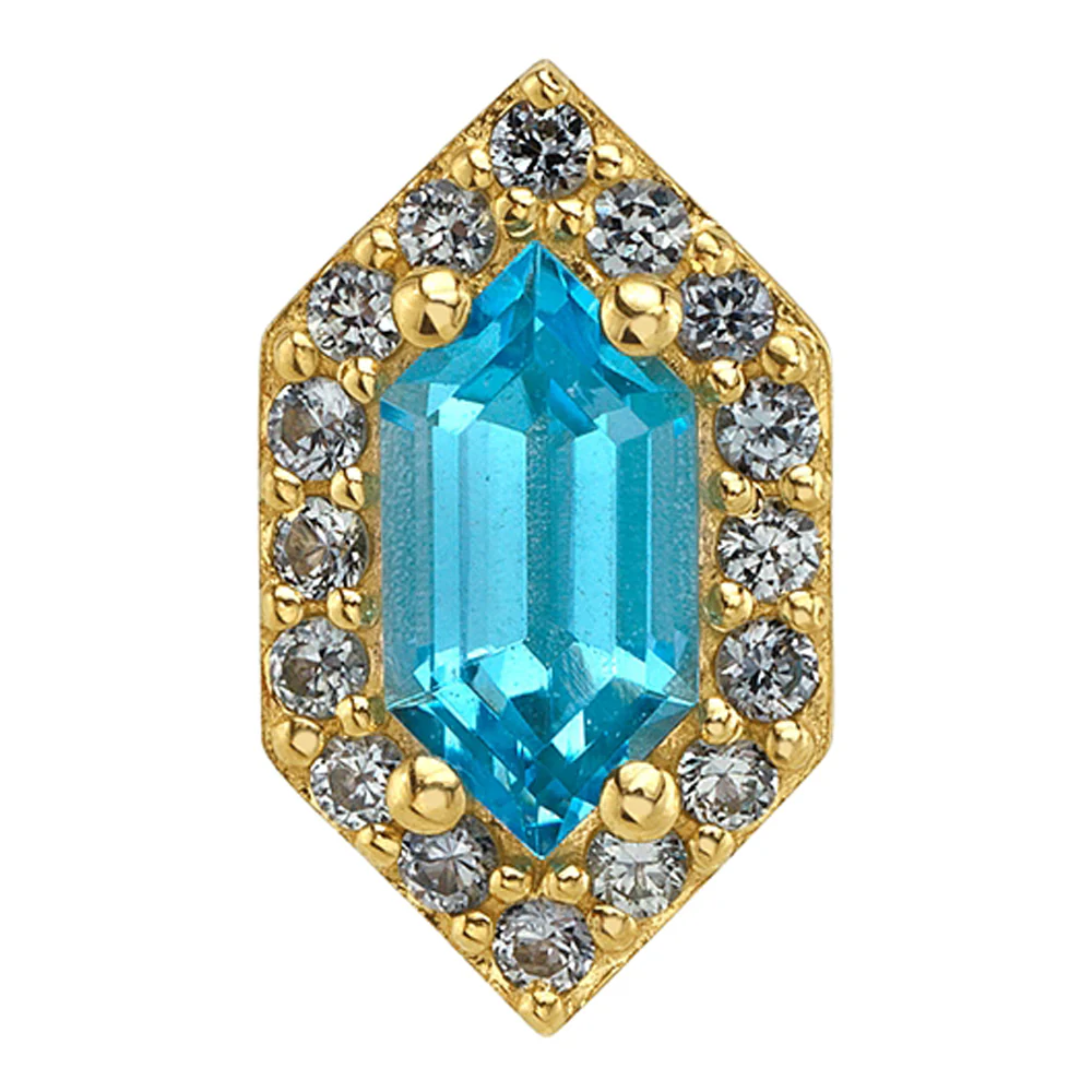 "Deco Altura" Threaded End in Gold & Platinum with Swiss Blue Topaz & Grey Sapphires - Image 2
