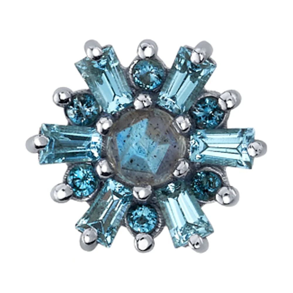"Delaney" Threaded End in Gold with Swiss Blue Topaz, London Blue Topaz & Rose Cut Labradorite - Image 2