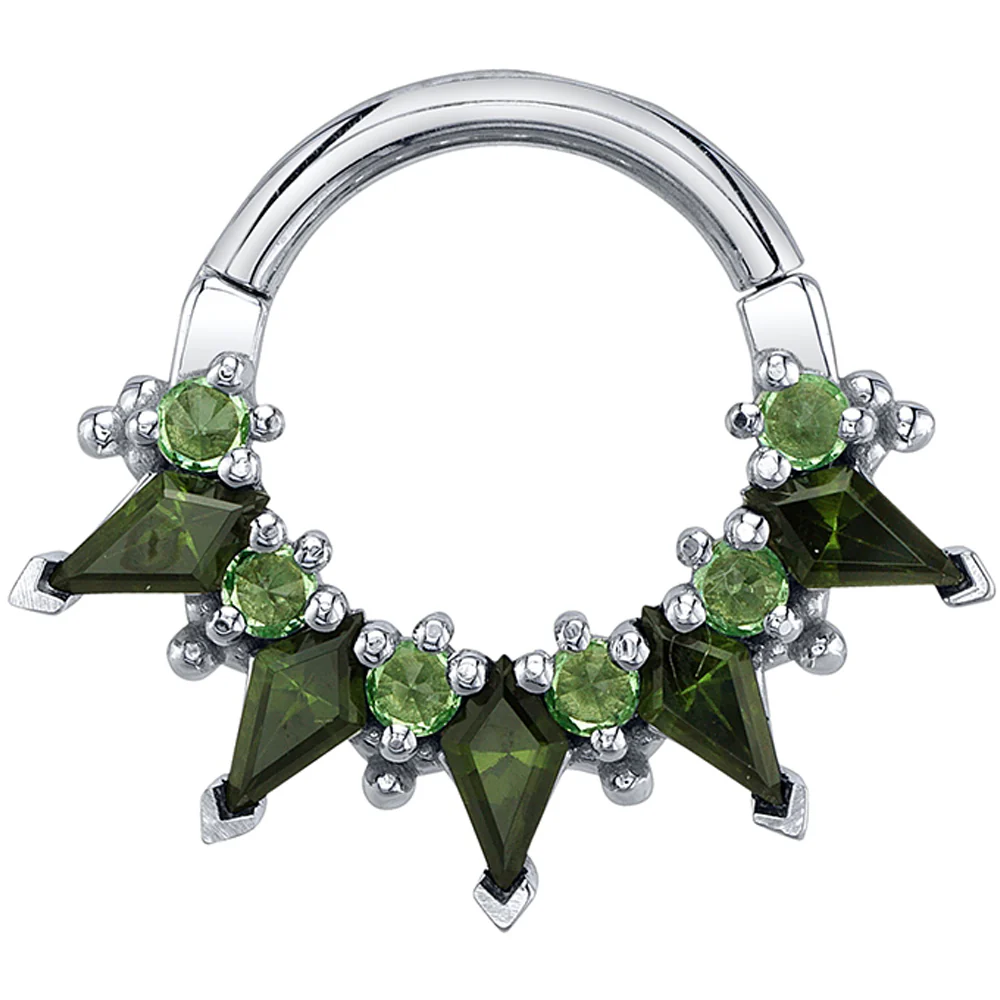 "Desdemona" Hinge Ring in Gold & Platinum with Reverse-Set Tsavorite & Green Tourmalines - Image 2