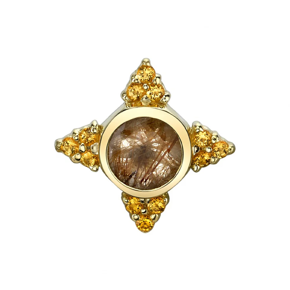 "Desimone" Threaded End in Gold with Faceted Rutilated Quartz & Amber CZ's - Image 2