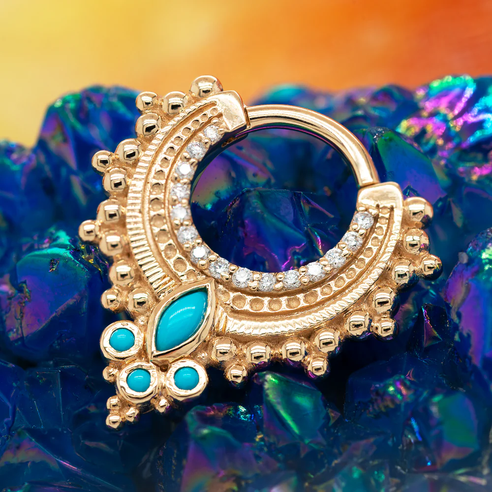 "Dionysus" Hinge Ring in Gold with DIAMONDS & Turquoise - Image 2