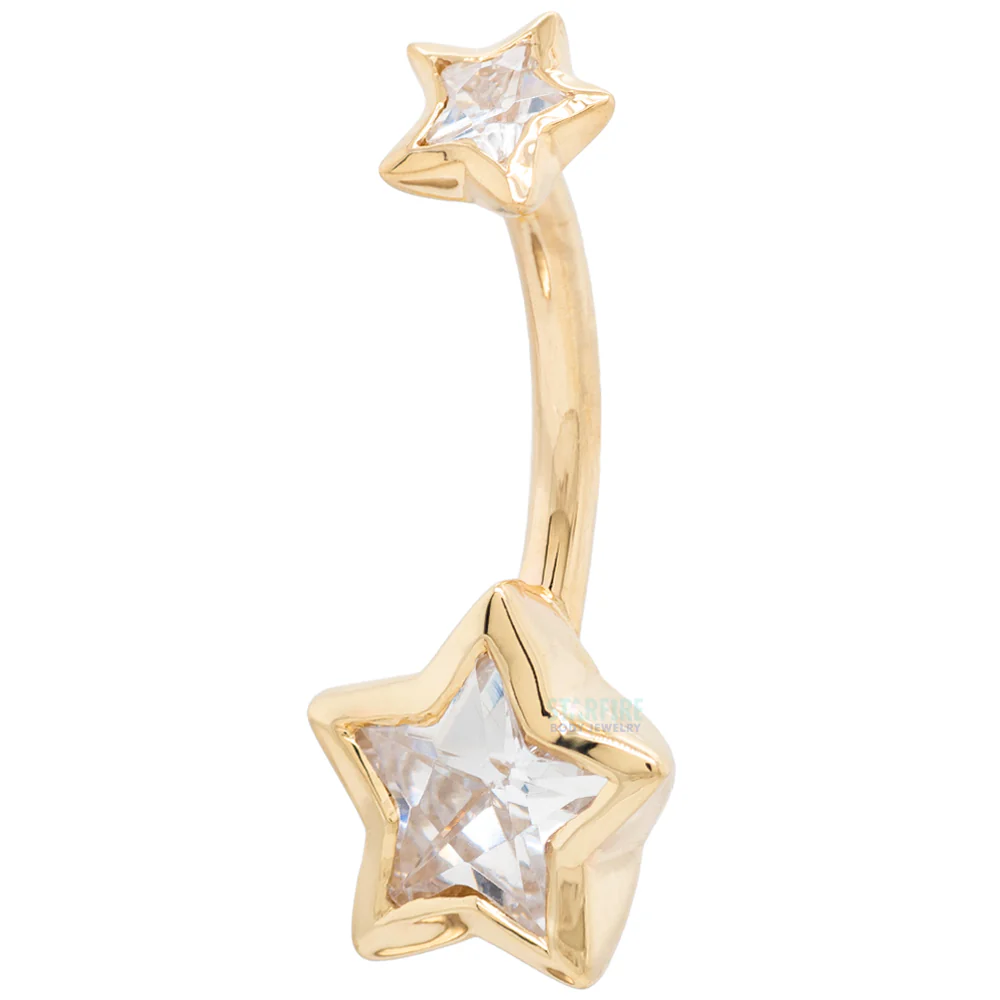 "Diva" Star Bezel Navel Curve in Gold with White CZ's - Image 3