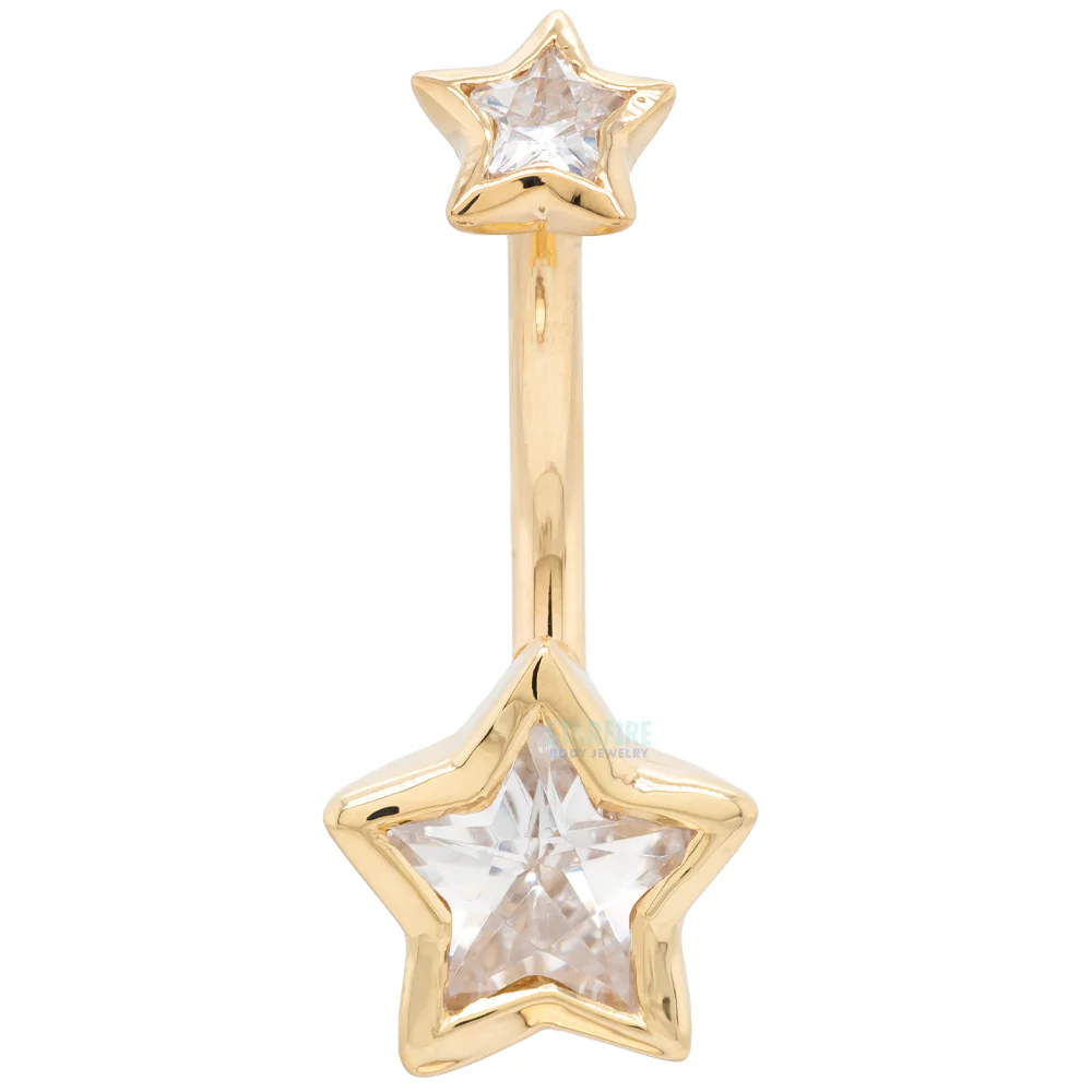 "Diva" Star Bezel Navel Curve in Gold with White CZ's - Image 4