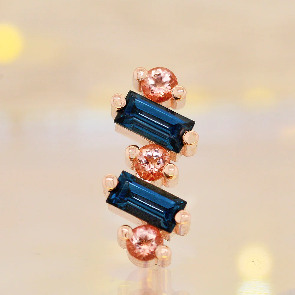 "Divina" Threaded End in Gold with London Blue Topaz & Peach Topaz - Image 2