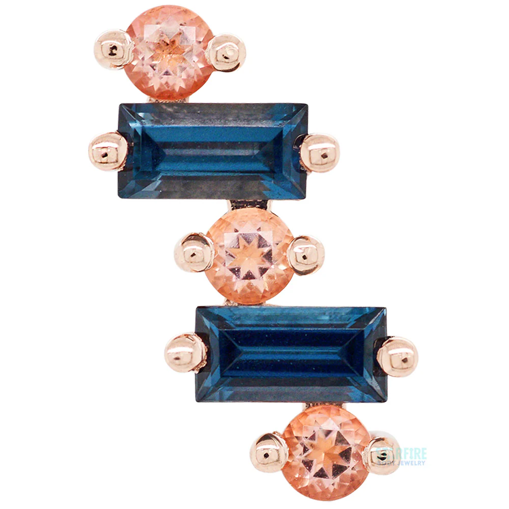 "Divina" Threaded End in Gold with London Blue Topaz & Peach Topaz - Image 3