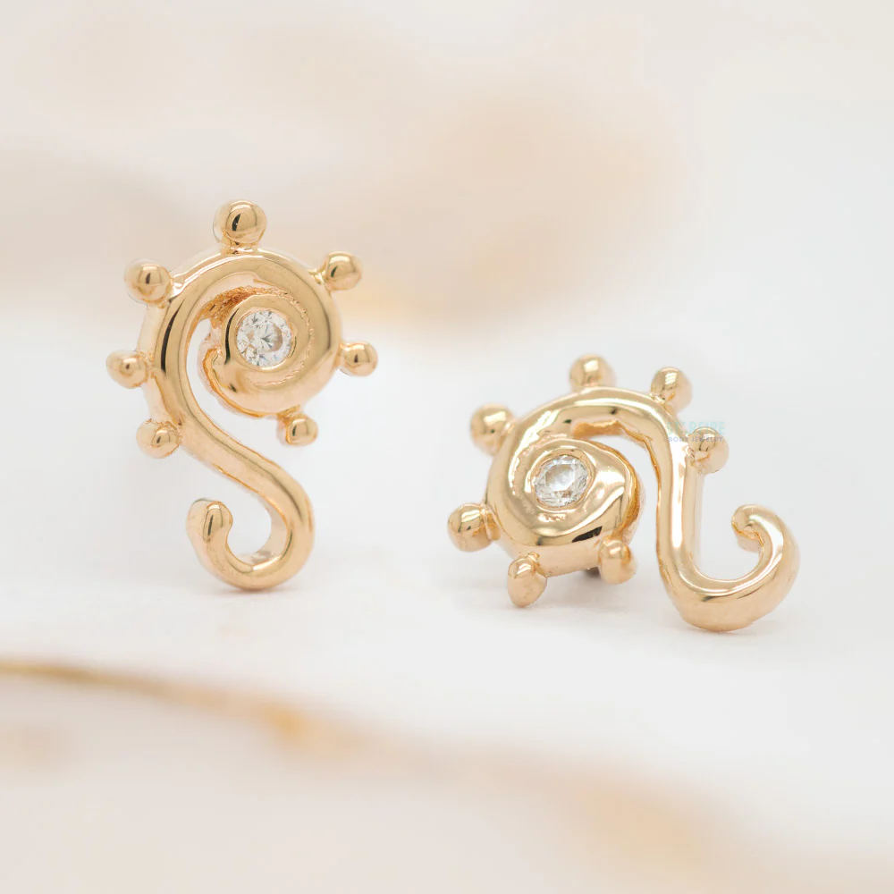 "Dots & Swirls" in Gold Threaded End with White CZ - Image 2