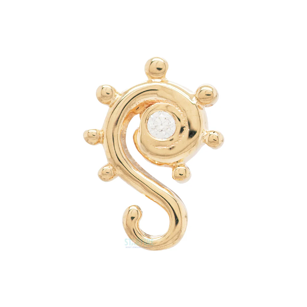 "Dots & Swirls" in Gold Threaded End with White CZ - Image 3