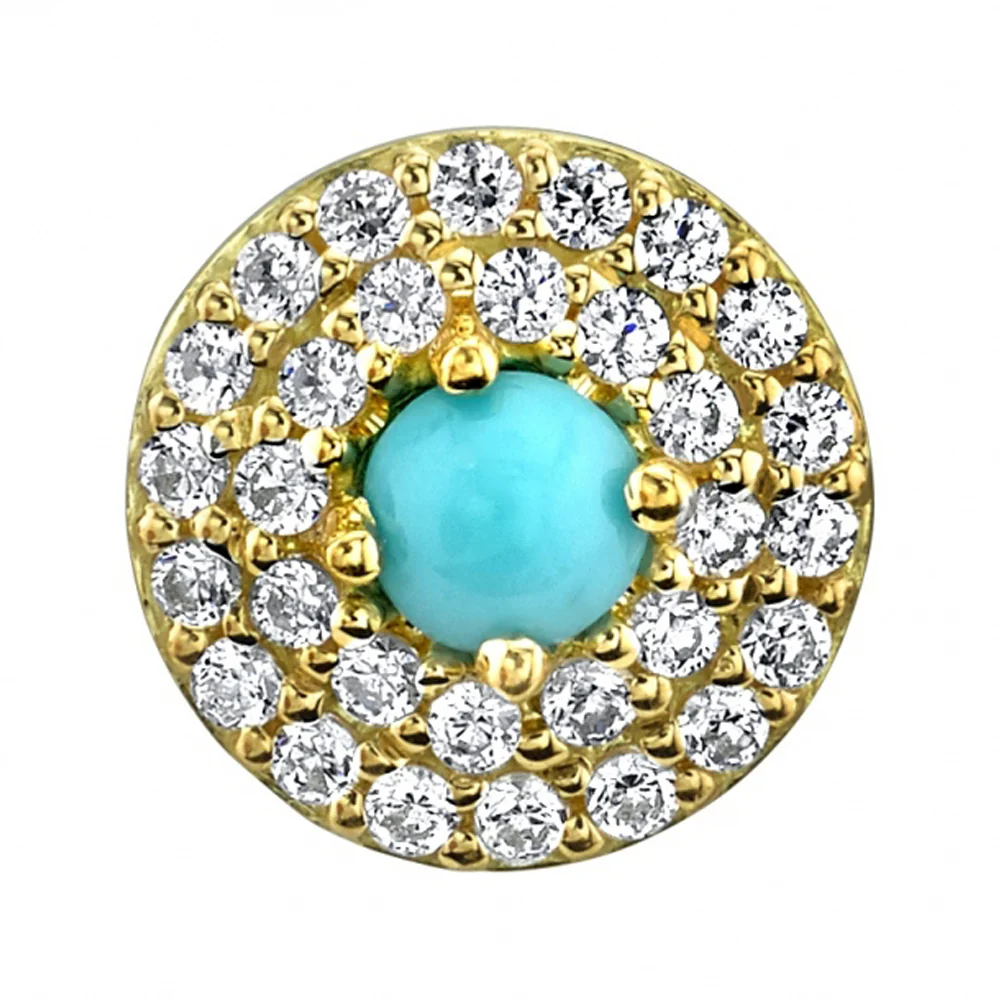 "Double Row Altura" Threaded End in Gold with Turquoise & White CZ's