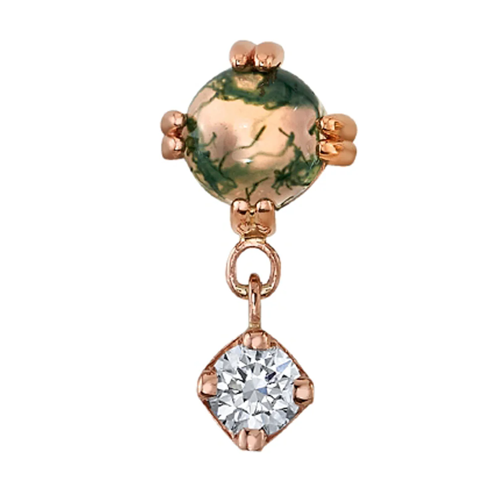 "Duet - Cab Prong" Threaded End in Gold with Moss Agate & White Sapphire - Image 2