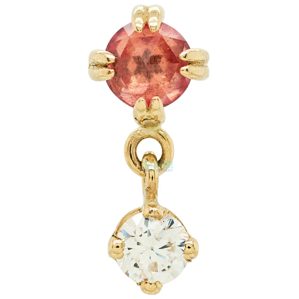 "Duet - Cab Prong" Threaded End in Gold with Rose Cut Padparadscha Sapphire & White CZ - Image 3