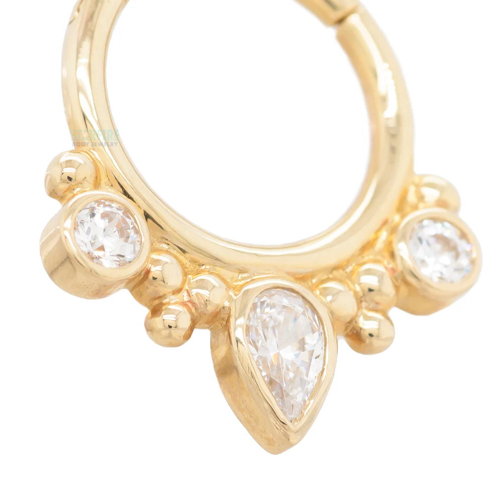 "Eden Pear" Hinge Ring in Gold & Platinum with White CZ's - Image 3
